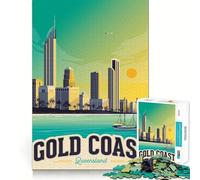 Puzzle da 1000 pezzi Gold Coast Travel Poster Pezzi puliti Sfida mentale Giocattolo Divertimento rilassante Opera d'arte natalizia (50x75cm)