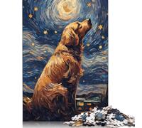 Puzzle da 1000 pezzi Golden Retriever Night per adulti, difficoltà alta, rafforza i rapporti tra i membri della famiglia (75x50 cm)