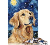 Puzzle da 1000 pezzi Golden Retriever Night per adulti, difficoltà alta, rafforza i rapporti tra i membri della famiglia (75x50 cm)