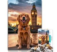 Puzzle da 1000 pezzi "Golden Retriever sotto il Big Ben" per adulti e ragazzi, difficile da completare ma divertente e umoristico, unico come decorazione per la casa e regalo, 38x26cm
