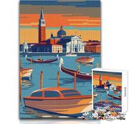 Puzzle da 1000 pezzi - Gondola di Venezia Tramonto Calma Piacevole Tempo libero Divertimento Stretto Senza Cuciture Precisione Giocattolo Dimensioni 38x26cm