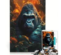 Puzzle da 1000 pezzi Gorilla nella nebbia rossa di fuoco, gioco per tutta la famiglia, attività divertenti da fare a casa, compleanno e Natale 38x26cm