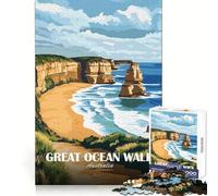 Puzzle da 1000 pezzi "Great Ocean Walk Australia Landscape Art" con taglio preciso,divertente per stimolare la mente e rallentare il ritmo,ideale per decorazioni natalizie da parete (38x52cm)