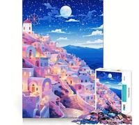 Puzzle da 1000 pezzi Grecia Luna Notte Arte Gioco di precisione Attività cerebrale Divertimento Tempo libero Regalo di compleanno artistico (38x26cm)