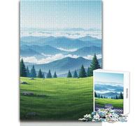 Puzzle da 1000 pezzi "Green Meadow and Distant Blue Mountains" per adulti e adolescenti, gioco creativo di risoluzione dei problemi, idea regalo memorabile e sentita, dimensioni 38x52cm