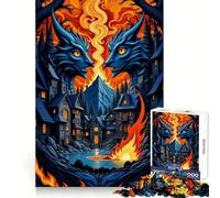 Puzzle da 1000 pezzi "Guardiani del Drago di Pietra e Fuoco nel Villaggio" per ragazzi, giocattolo intelligente per la casa, taglio preciso, regalo premuroso 38x26cm