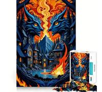 Puzzle da 1000 pezzi "Guardiani del Drago di Pietra e Fuoco nel Villaggio" per ragazzi, giocattolo intelligente per la casa, taglio preciso, regalo premuroso 38x26cm