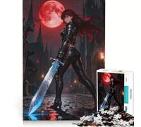 Puzzle da 1000 pezzi: Guerriera con spada sotto la luna rossa gioco rompicapo sfida impegnativa ideale come regalo per tutta la famiglia 38x52cm