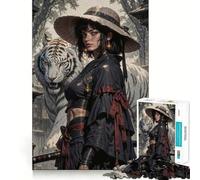 Puzzle da 1000 pezzi "Guerriera con tigre bianca" per adolescenti,attività divertente per stimolare la mente,taglio di alta precisione,rilassante e ideale per una pausa creativa (38x26cm)