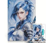 Puzzle da 1000 pezzi "Guerriera dai capelli blu", gioco rompicapo, sfida impegnativa, ideale come regalo per tutta la famiglia 38x26cm