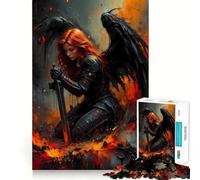 Puzzle da 1000 pezzi "Guerriero alato con spada nel fuoco" per adolescenti,gioco di abilità mentale,taglio laser per un incastro perfetto,rilassante attività di gruppo al chiuso (38x52cm)