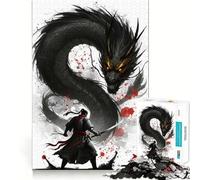 Puzzle da 1000 pezzi "Guerriero di fronte a un drago nero" attività divertente per allenare la mente,con incastri precisi e senza spazi vuoti,ideale per rafforzare i legami familiari (38x52cm)