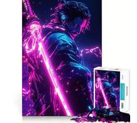 Puzzle da 1000 pezzi Guerriero Samurai al Neon per ragazzi, gioco di logica, divertimento per tutta la famiglia, taglio di precisione, (38x26cm)