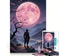 Puzzle da 1000 pezzi "Guerriero Samurai Luna Rosa" per adolescenti, gioco di logica e rilassamento, design di qualità, regalo di Natale (50x75cm)