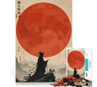 Puzzle da 1000 pezzi Guerriero Silhouette sotto la Luna Rossa per adulti, gioco di logica e rompicapo, antistress, con pezzi ben definiti, 38x52cm