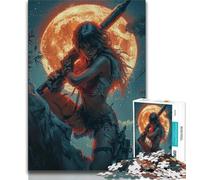 Puzzle da 1000 pezzi "Guerriero sotto la luna" per adulti e adolescenti, sfida difficile antistress, migliora l'amore tra coppie, 38x26cm