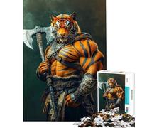 Puzzle da 1000 pezzi Guerriero Tigre Medievale Fantasy con Ascia Difficile e stimolante Decorazione per la casa Gioco interattivo per maggiori di 14 anni Dimensioni 38x26cm