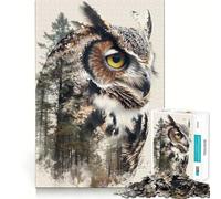 Puzzle da 1000 pezzi "Gufo a doppia esposizione" per ragazzi, gioco di logica, divertimento per tutta la famiglia, taglio di qualità, regalo elegante (38x52cm)
