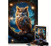 Puzzle da 1000 pezzi "Gufo appollaiato sulla luna" per adulti, gioco stimolante per la mente, per interni, con taglio preciso e opere d'arte (50x75cm)