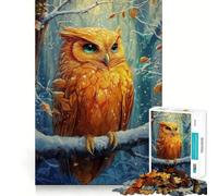 Puzzle da 1000 pezzi Gufo arancione nella foresta invernale per ragazzi, puzzle di memoria, leggero, rilassante, immagine da assemblare, (50x75cm)