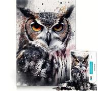 Puzzle da 1000 pezzi "Gufo Bellezza" con inchiostro nero, per adulti, gioco stimolante per la mente, per interni, con taglio preciso, opera d'arte (50x75cm)