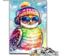 Puzzle da 1000 pezzi "Gufo che ascolta musica", puzzle difficile per adulti, 50x75cm, per decorazioni per la casa, allenamento del cervello e regali per le feste