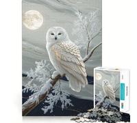 Puzzle da 1000 pezzi "Gufo delle nevi appollaiato al chiaro di luna" per adulti, gioco intelligente, rilassante e divertente da assemblare, regalo perfetto (38x52cm)