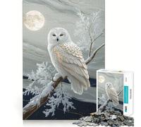 Puzzle da 1000 pezzi "Gufo delle nevi appollaiato al chiaro di luna" per ragazzi, ideale per sviluppare la memoria, facile da realizzare, con bordi puliti, a sorpresa per Natale (50x75cm)