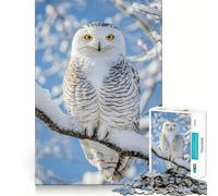 Puzzle da 1000 pezzi "Gufo delle nevi appollaiato su un ramo innevato" per adolescenti, ideale per rafforzare la memoria e il legame familiare, con bordi precisi e un regalo premuroso (50x75cm)