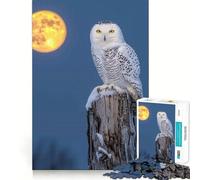 Puzzle da 1000 pezzi Gufo delle nevi sotto la luna piena per adolescenti, un gioco rilassante e distensivo, con bordi precisi, (50x75cm)