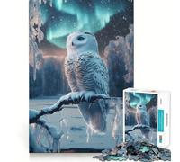 Puzzle da 1000 pezzi "Gufo delle nevi sotto l'aurora boreale" per ragazzi, gioco di logica, divertimento rilassante, taglio preciso, regalo artistico (38x52cm)