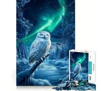 Puzzle da 1000 pezzi Gufo delle nevi sotto l'aurora boreale per ragazzi, gioco intelligente per interni, taglio preciso, (50x75cm)