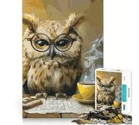 Puzzle da 1000 pezzi "Gufo e Caffè" per adulti, ideale per migliorare la memoria, per un momento di relax, con tagli precisi, perfetto come regalo per le vacanze (38x52cm)