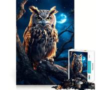 Puzzle da 1000 pezzi "Gufo nel bosco di notte" per ragazzi, stimolante per la memoria, gioco rilassante, bordi netti, regalo di alta qualità (50x75cm)