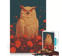 Puzzle da 1000 pezzi Gufo nel roseto per ragazzi, puzzle di memoria, leggero, rilassante, immagine da assemblare, (38x26cm)