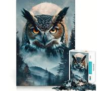 Puzzle da 1000 pezzi "Gufo nella foresta al chiaro di luna" per ragazzi, gioco di logica e abilità, morbido, rilassante, taglio preciso, regalo prezioso (38x52cm)