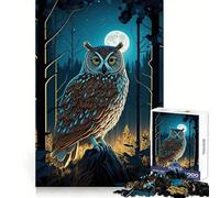 Puzzle da 1000 pezzi Gufo nella foresta notturna per adulti, gioco stimolante per la mente, per il tempo libero, con dettagli nitidi, (38x26cm)