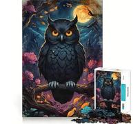 Puzzle da 1000 pezzi Gufo nero sotto la luna piena,pezzi a incastro preciso,gioco divertente e rilassante,decorazione natalizia 38x52cm