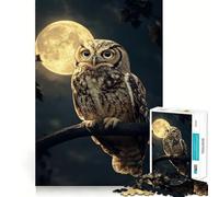Puzzle da 1000 pezzi "Gufo sotto la luna piena" per adulti, sfida mentale, gioco da interno, taglio preciso, opera d'arte (38x52cm)