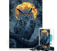 Puzzle da 1000 pezzi "Gufo sotto la luna piena" per ragazzi, gioco intelligente, immagine da assemblare per un momento di relax, regalo adorabile (38x26cm)
