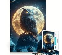 Puzzle da 1000 pezzi "Gufo su una roccia illuminata dalla luna" per adolescenti, gioco di logica chiaro, leggero e rilassante, taglio perfetto, regalo affettuoso (38x52cm)