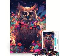Puzzle da 1000 pezzi "Gufo tra i fiori di notte" per adolescenti, gioco cognitivo, passatempo rilassante, bordo premium, lista dei desideri di Babbo Natale (38x26cm)