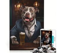 Puzzle da 1000 pezzi "Happy XL Bully in The Pub", gioco per famiglie, assemblaggio di motivi, con pezzi di forma casuale completamente ad incastro 38x52cm