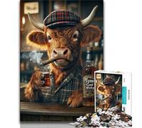 Puzzle da 1000 pezzi Highland Cow Whisky & Cigar per adulti, gioco per famiglie, antistress, sfida difficile, ottimi regali e giocattoli, 38x26cm