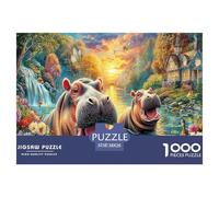 Puzzle da 1000 pezzi Hippo Paradise per adulti e bambini | Dettagliato - Ippopotami di Waterfall Gioco educativo in carta riciclata Sfida 38x26 cm/1000 pezzi