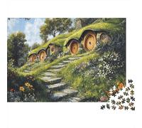 Puzzle da 1000 pezzi "Hobbit Hole Garden" con le porte rotonde della collina degli Hobbit, gioco educativo per adulti, bellissima decorazione, difficoltà, ideale per compleanni, 52x38 cm.