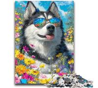 Puzzle da 1000 pezzi "Husky e fiori" per adulti e adolescenti, per ammazzare il tempo durante le vacanze a casa Ogni pezzo è unico Gioco stimolante e divertente per tutta la famiglia (50x75cm)