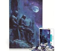 Puzzle da 1000 pezzi "I due cavalieri nella notte" decorazione da parete divertente antistress ideale come regalo 38x26cm