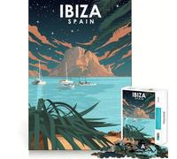 Puzzle da 1000 pezzi Ibiza Spagna Notte Arte Accurato Gioco di assemblaggio Divertente Esercizio Mentale Giocattolo Pace Tempo di Gioco Opera d'Arte Natalizia (38x26cm)