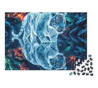 Puzzle da 1000 pezzi "Ice Tiger Reflection" con arte dello spirito della tigre di ghiaccio, gioco educativo per adulti, decorazione per la casa,ideale per compleanni, 70x50 cm.
